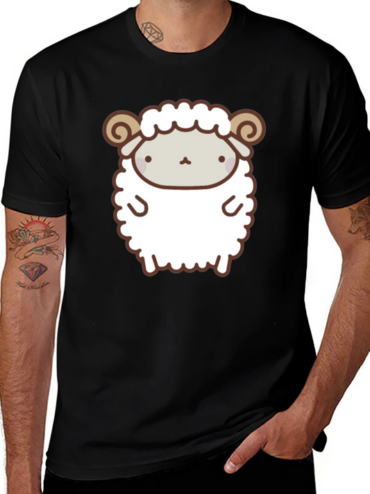Cute Sheep Graphic Tee - Black Cotton Shirt
