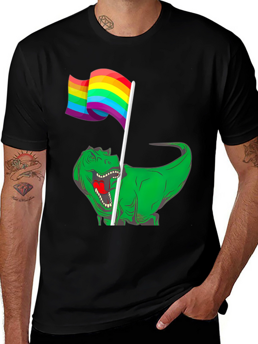 Dino Pride T-Shirt - Rainbow Flag Dinosaur Tee