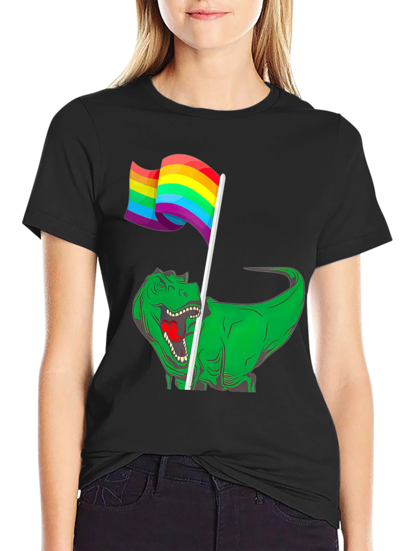 Dino Pride T-Shirt - Rainbow Flag Dinosaur Tee