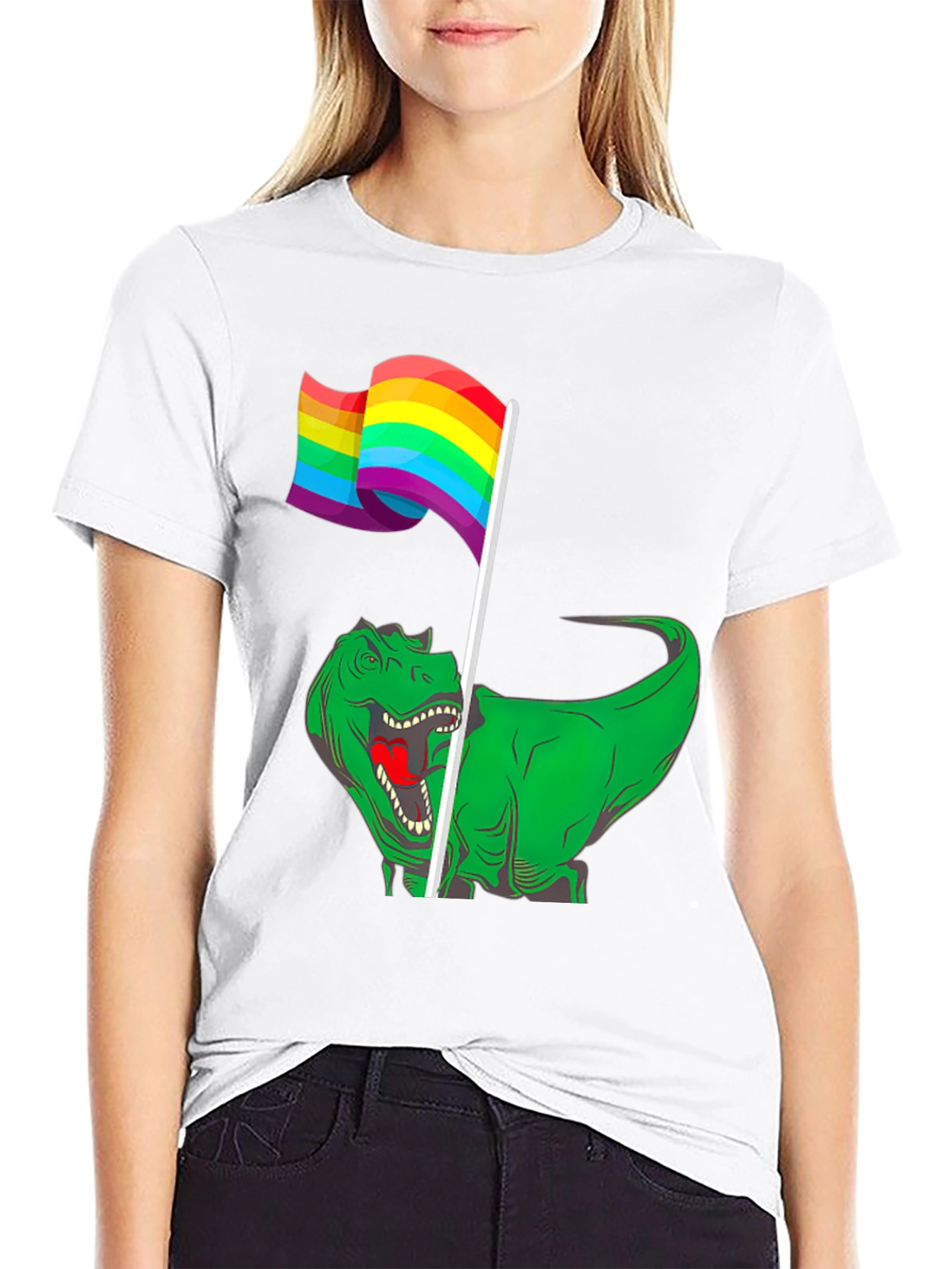 Dino Pride T-Shirt - Rainbow Flag Dinosaur Tee