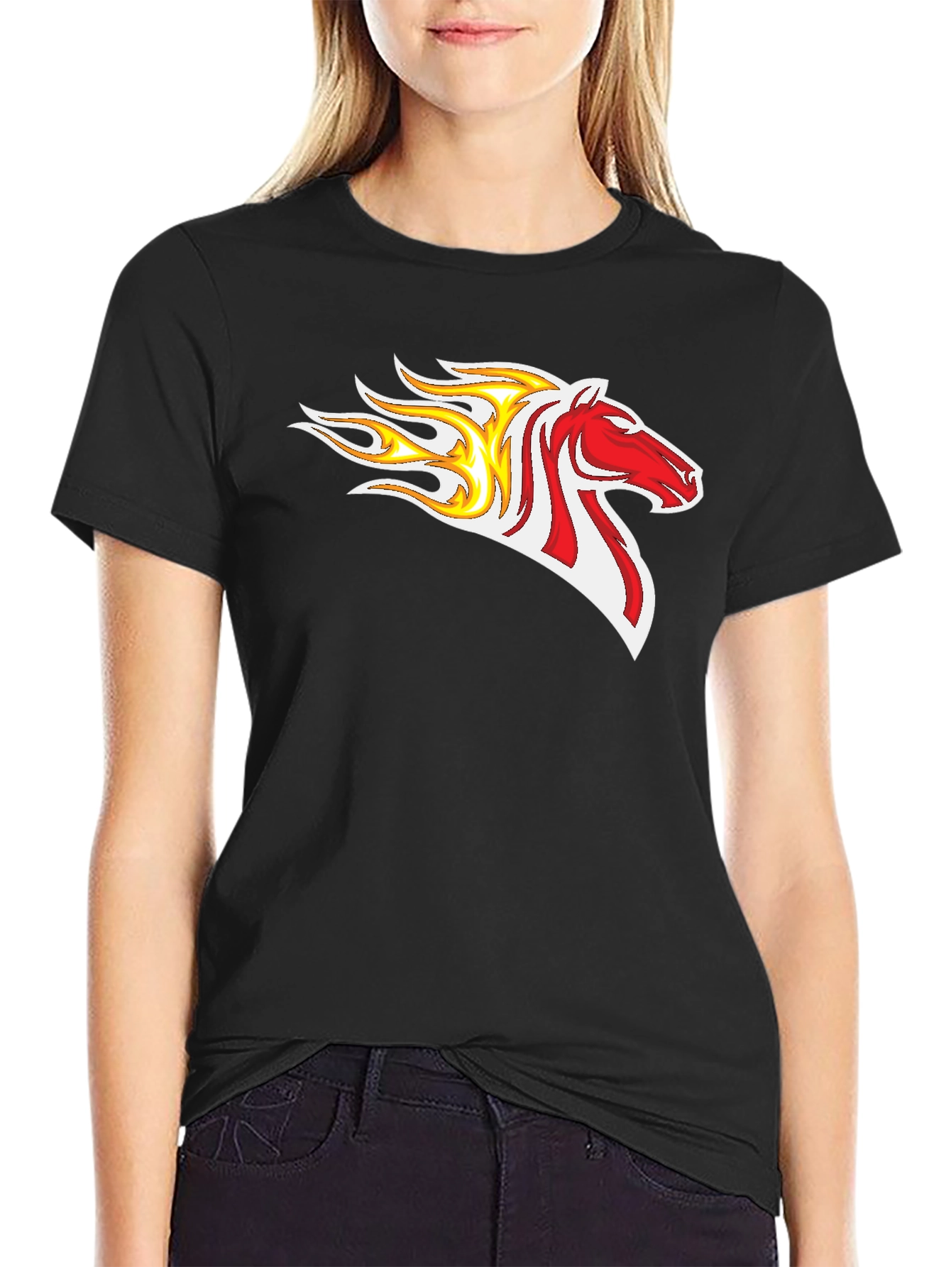 Flaming Horse Graphic Tee - Bold Black T-Shirt