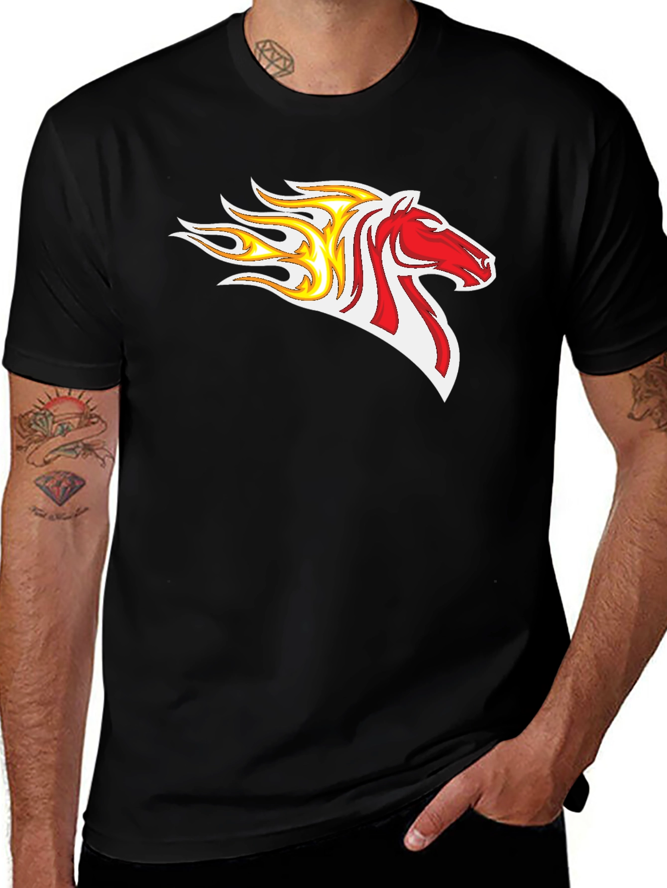 Flaming Horse Graphic Tee - Bold Black T-Shirt