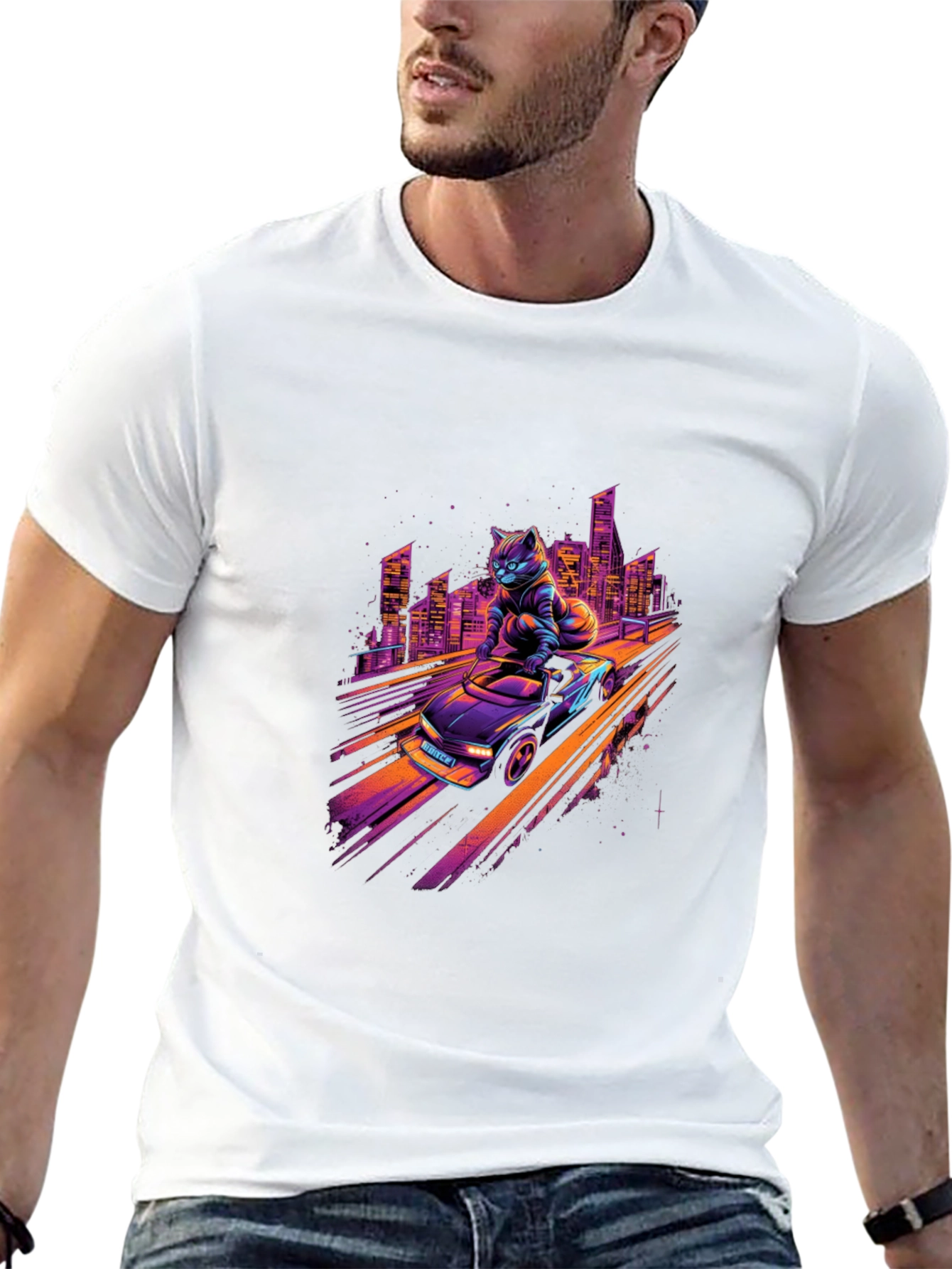 Retro Cat Racer T-Shirt - Cool City Nights