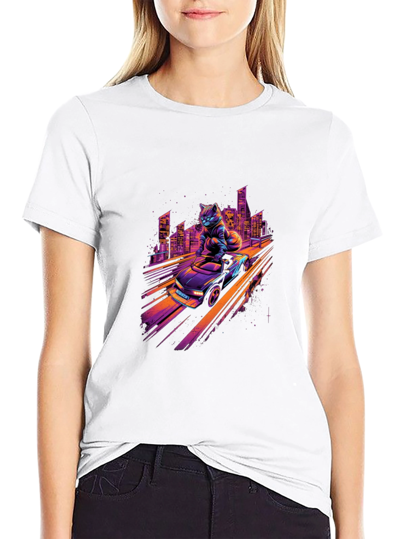 Retro Cat Racer T-Shirt - Cool City Nights