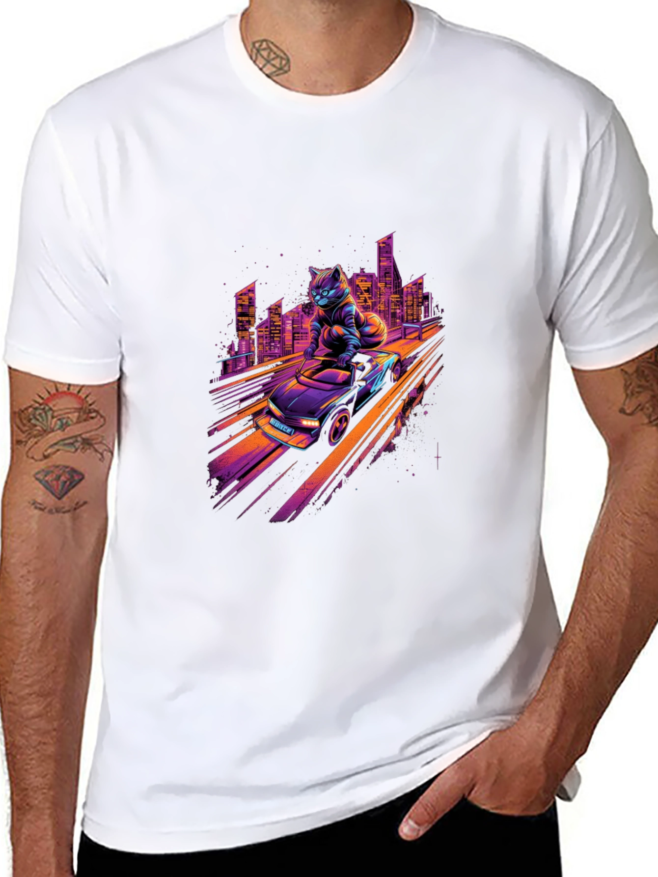 Retro Cat Racer T-Shirt - Cool City Nights