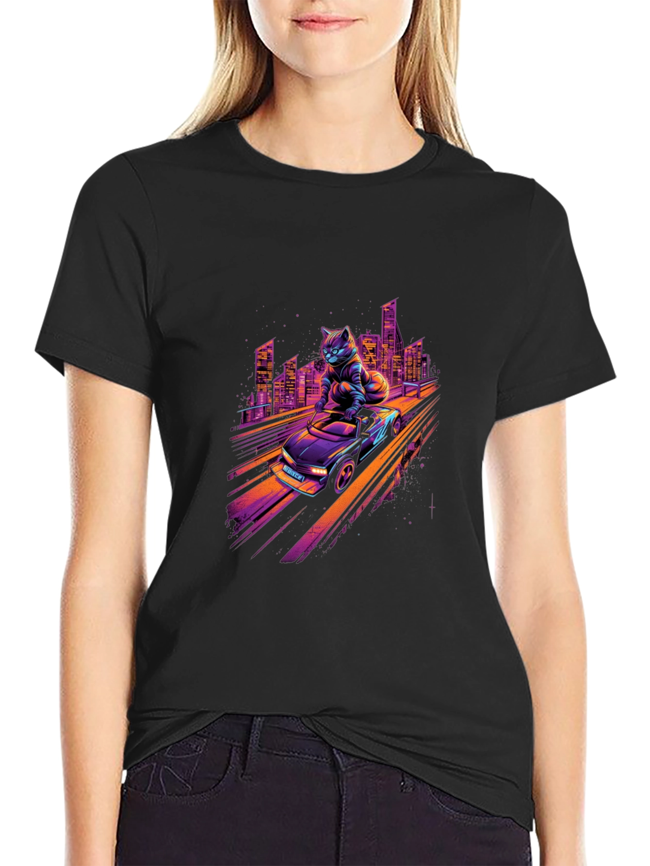 Retro Cat Racer T-Shirt - Cool City Nights