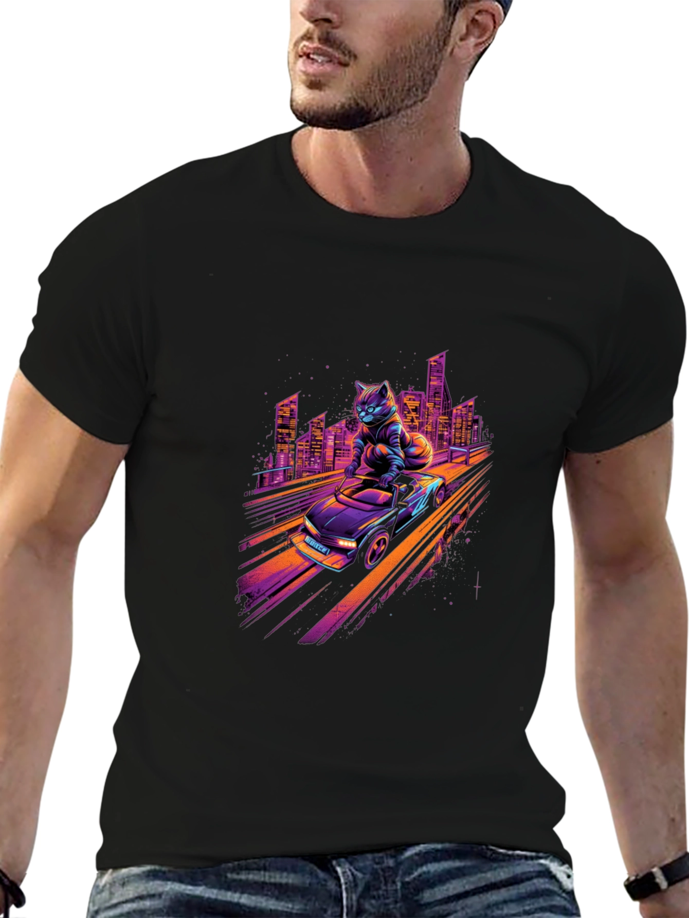 Retro Cat Racer T-Shirt - Cool City Nights