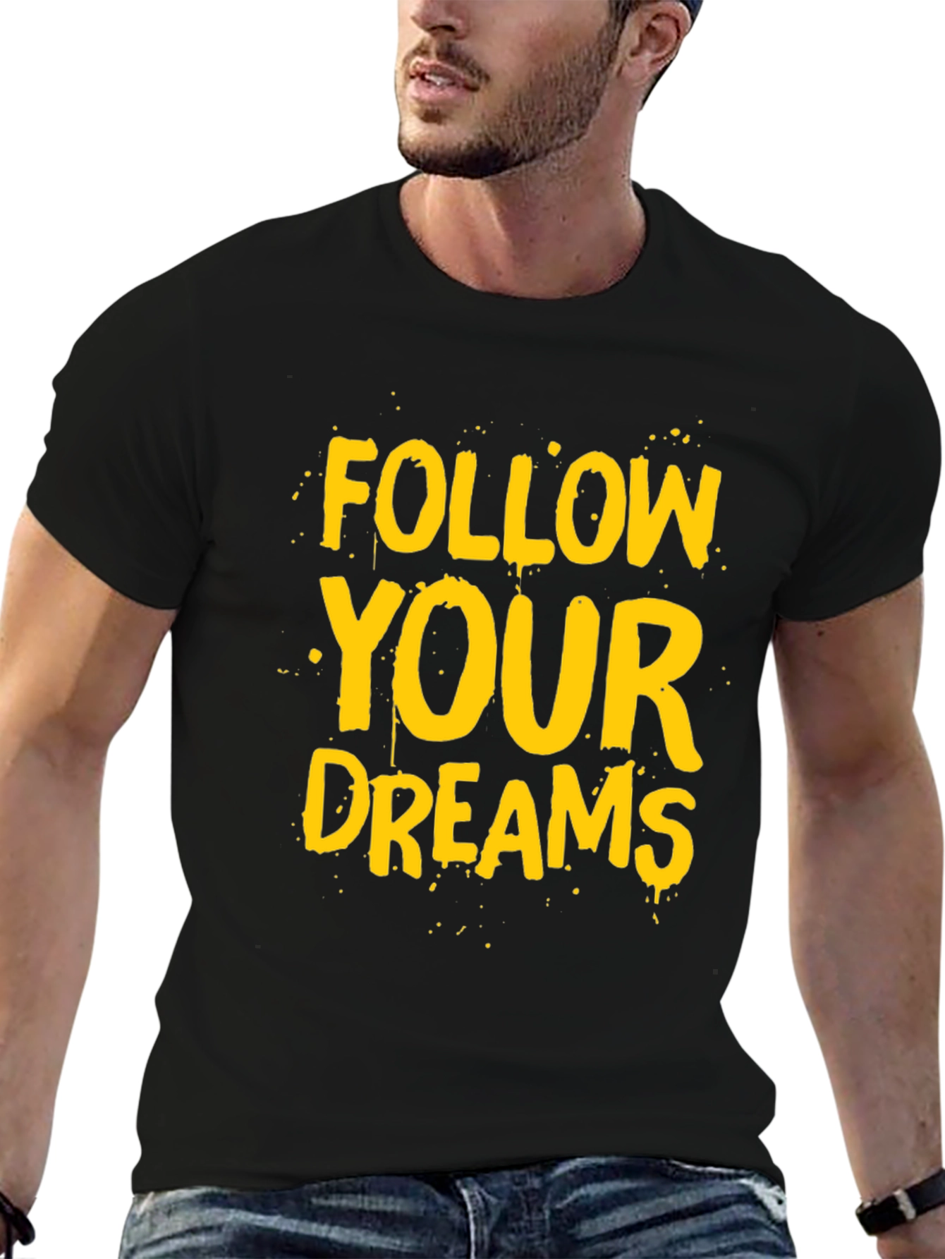 Follow Your Dreams Graphic Tee - Black Cotton T-Shirt