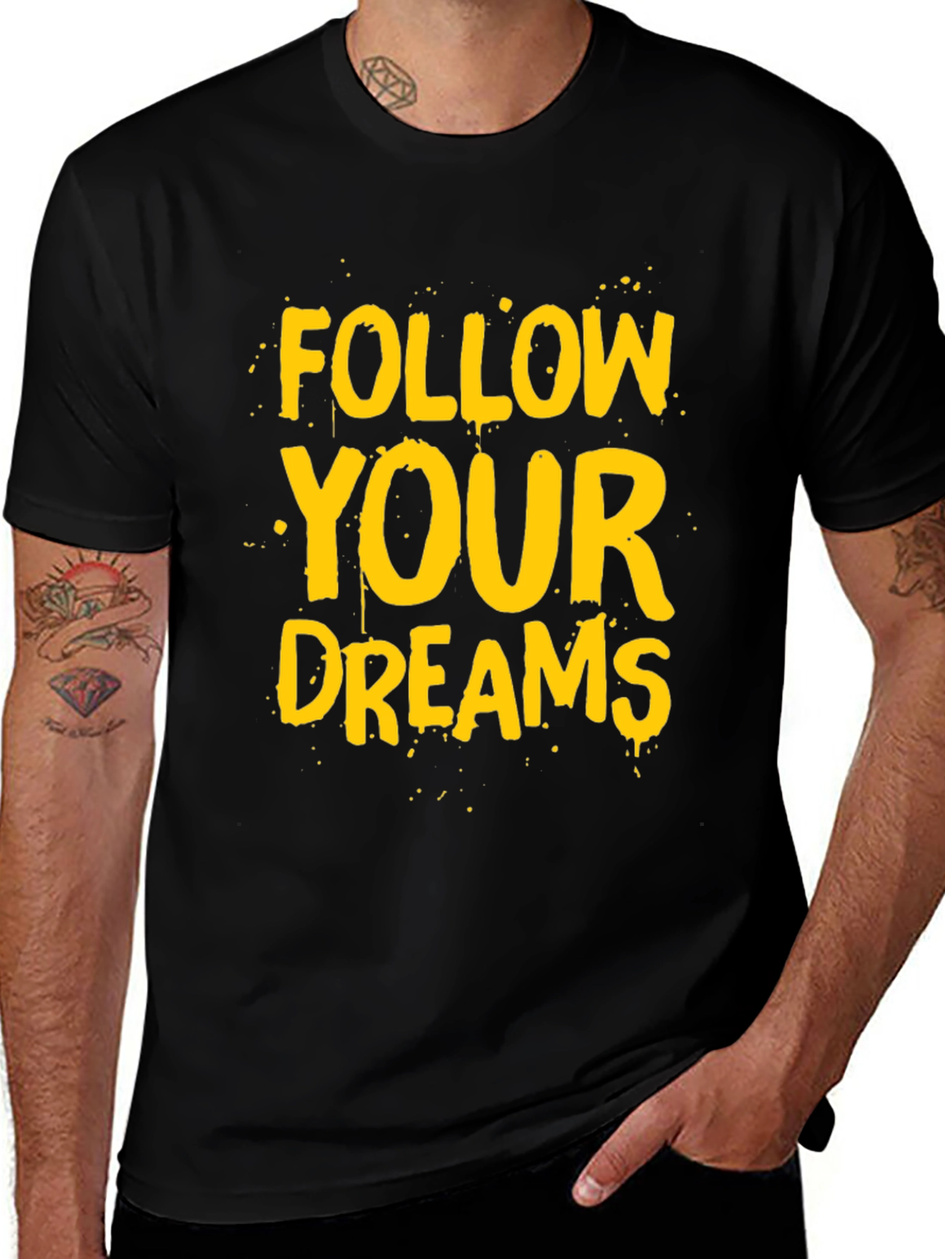 Follow Your Dreams Graphic Tee - Black Cotton T-Shirt