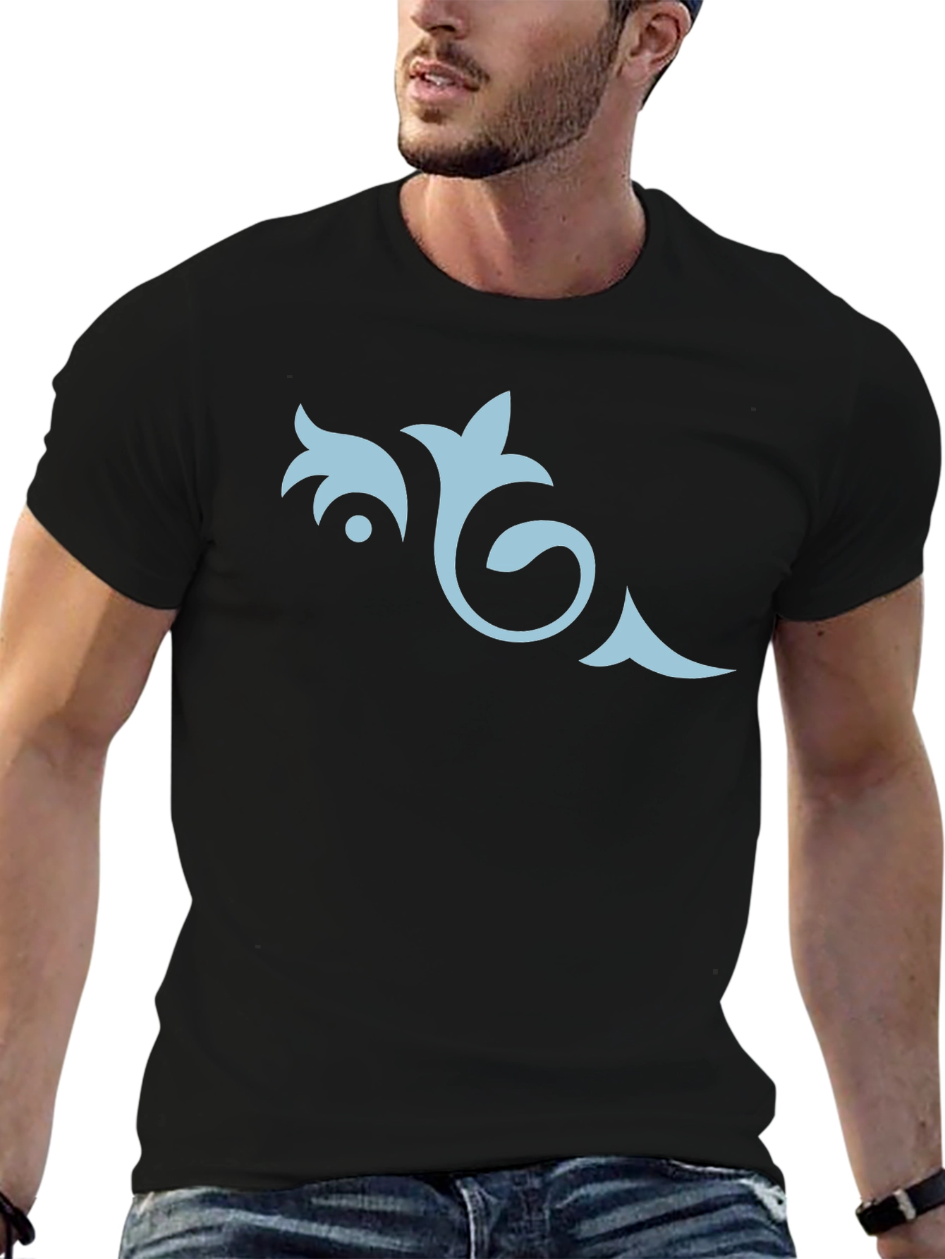 Mens Black Tee with Elegant Floral Design