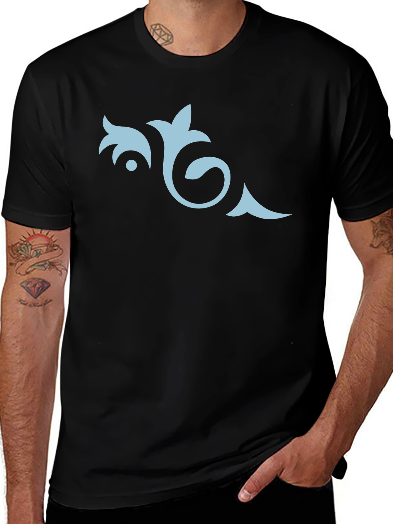 Mens Black Tee with Elegant Floral Design