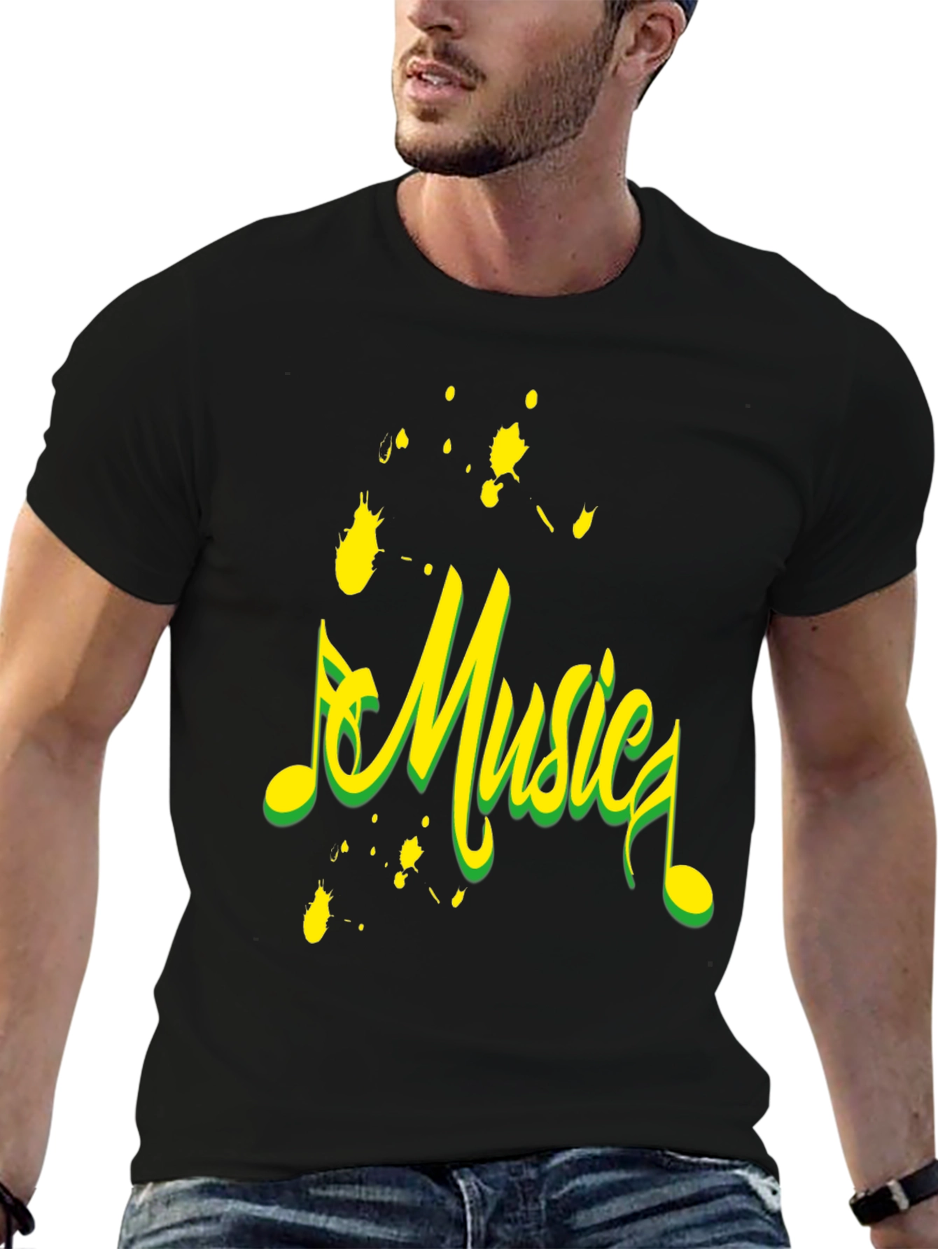 Music Design Black Cotton T-Shirt