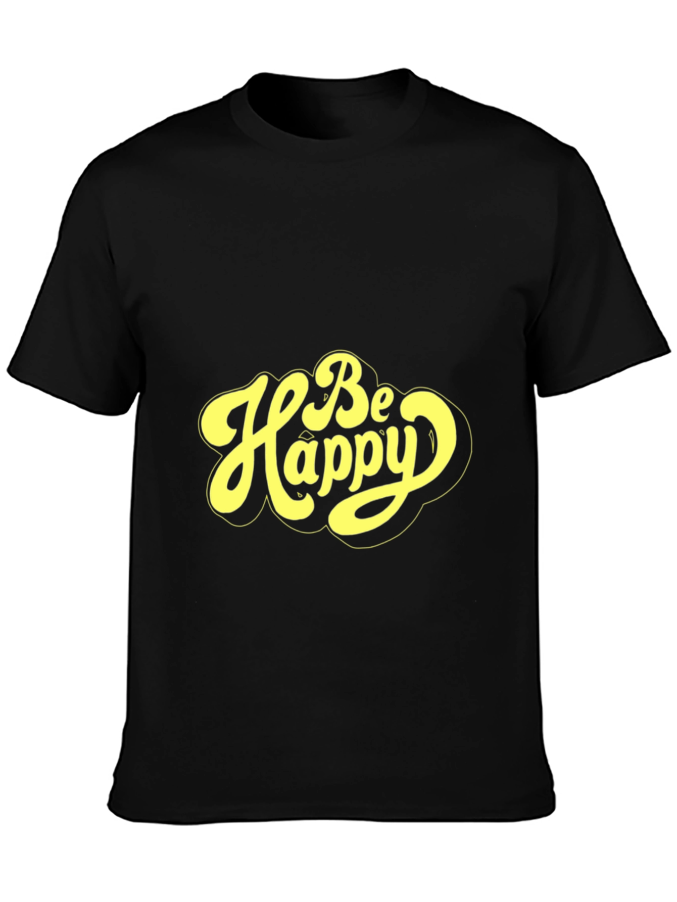 Be Happy Graphic Tee - Retro Style Black T-Shirt
