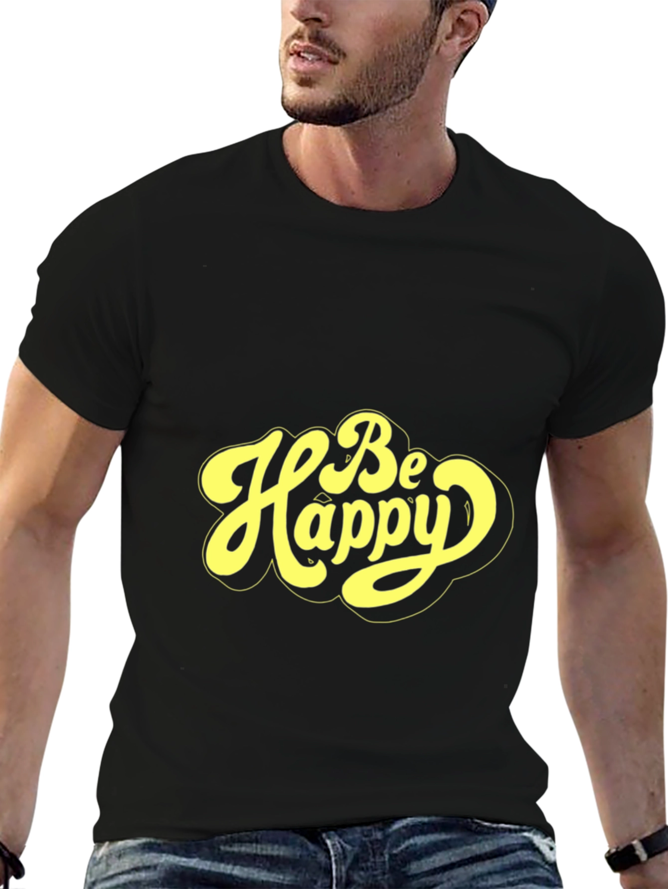 Be Happy Graphic Tee - Retro Style Black T-Shirt