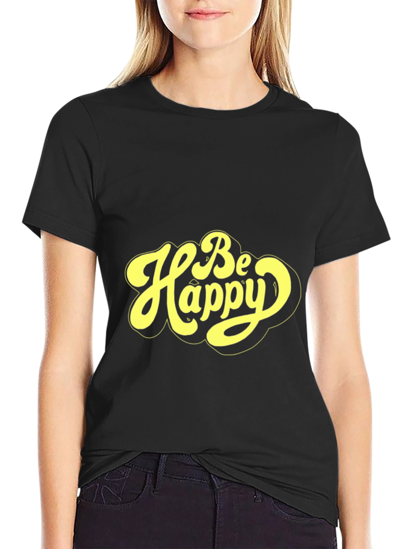 Be Happy Graphic Tee - Retro Style Black T-Shirt