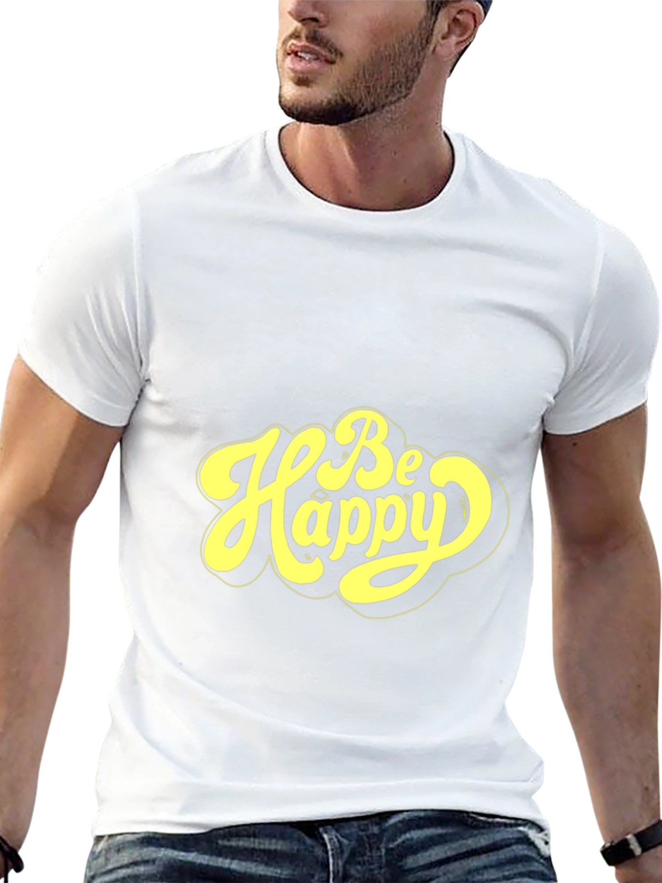 Be Happy Graphic Tee - Retro Style Black T-Shirt