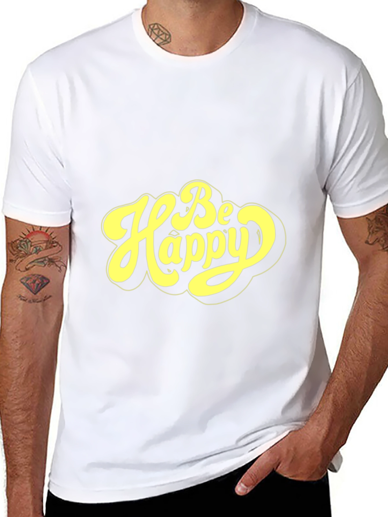 Be Happy Graphic Tee - Retro Style Black T-Shirt