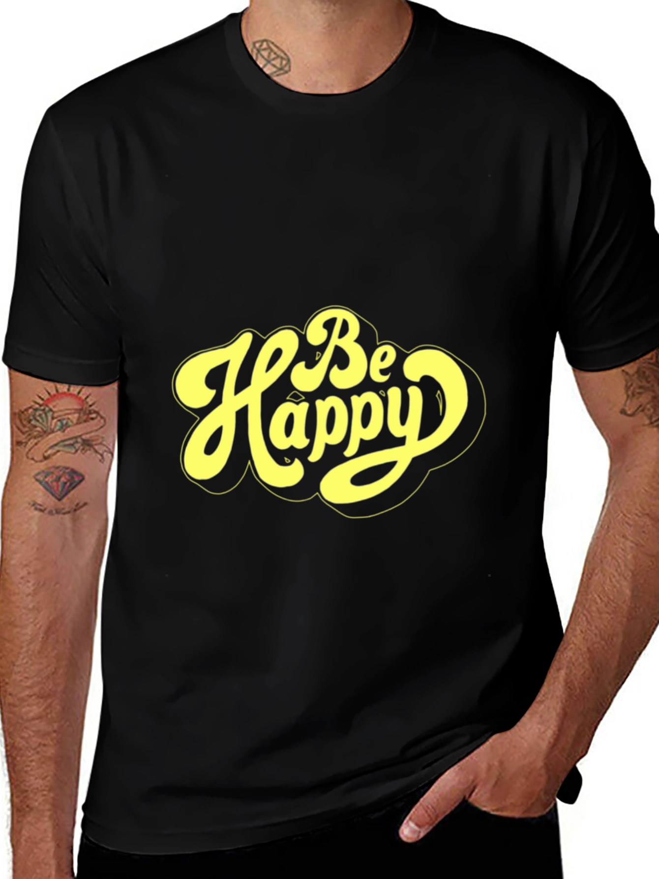 Be Happy Graphic Tee - Retro Style Black T-Shirt