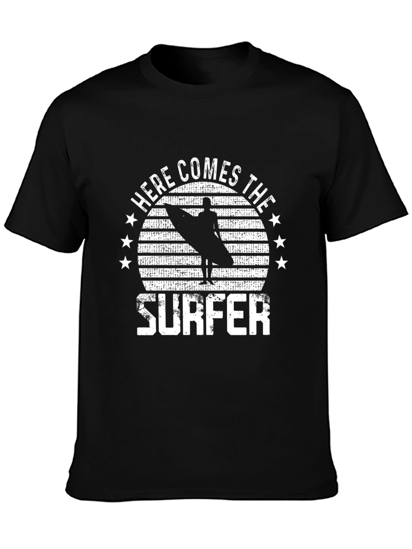 Here Comes The Surfer Black T-Shirt