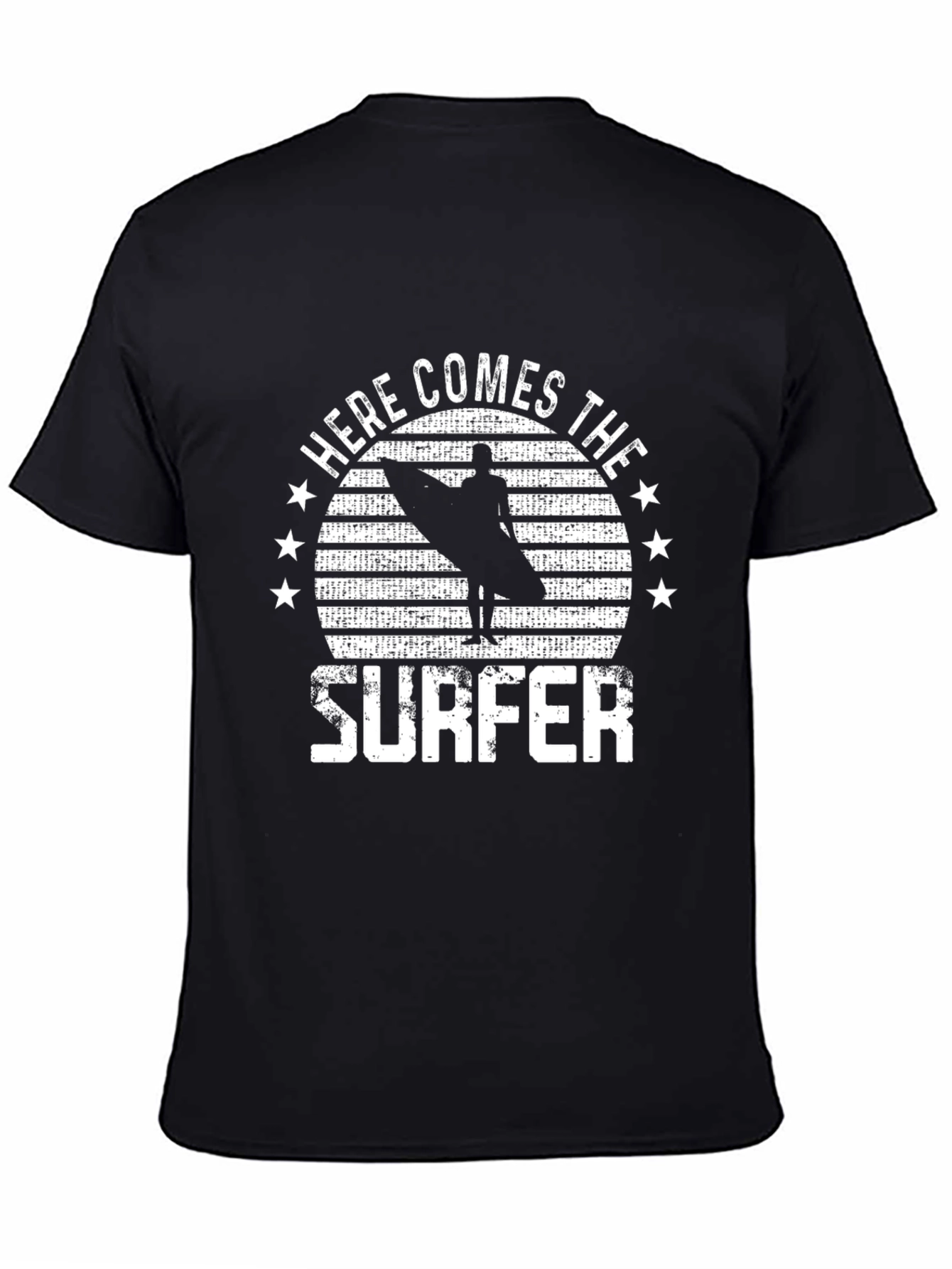 Here Comes The Surfer Black T-Shirt
