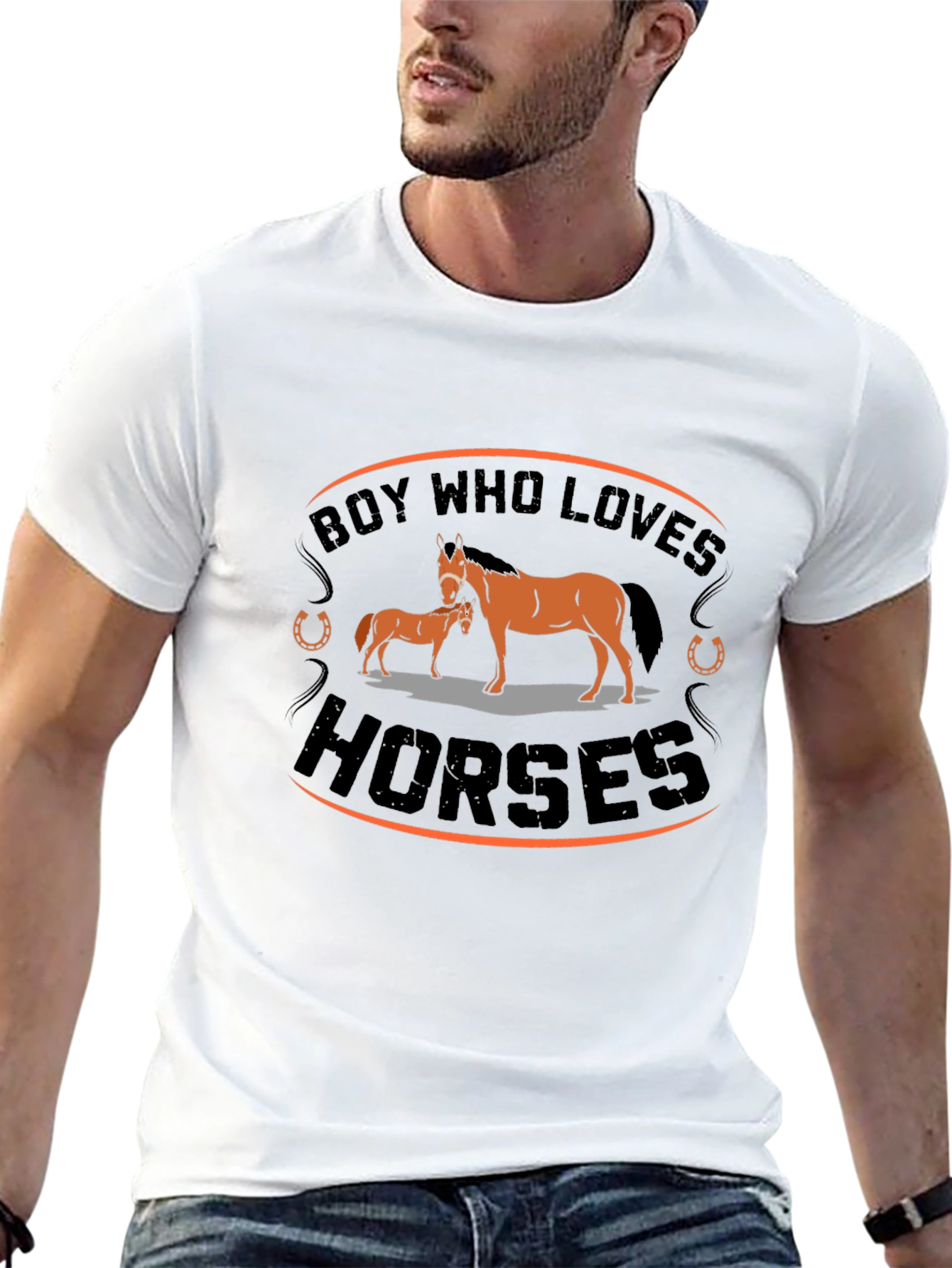 Boy Who Loves Horses Graphic T-Shirt - Black