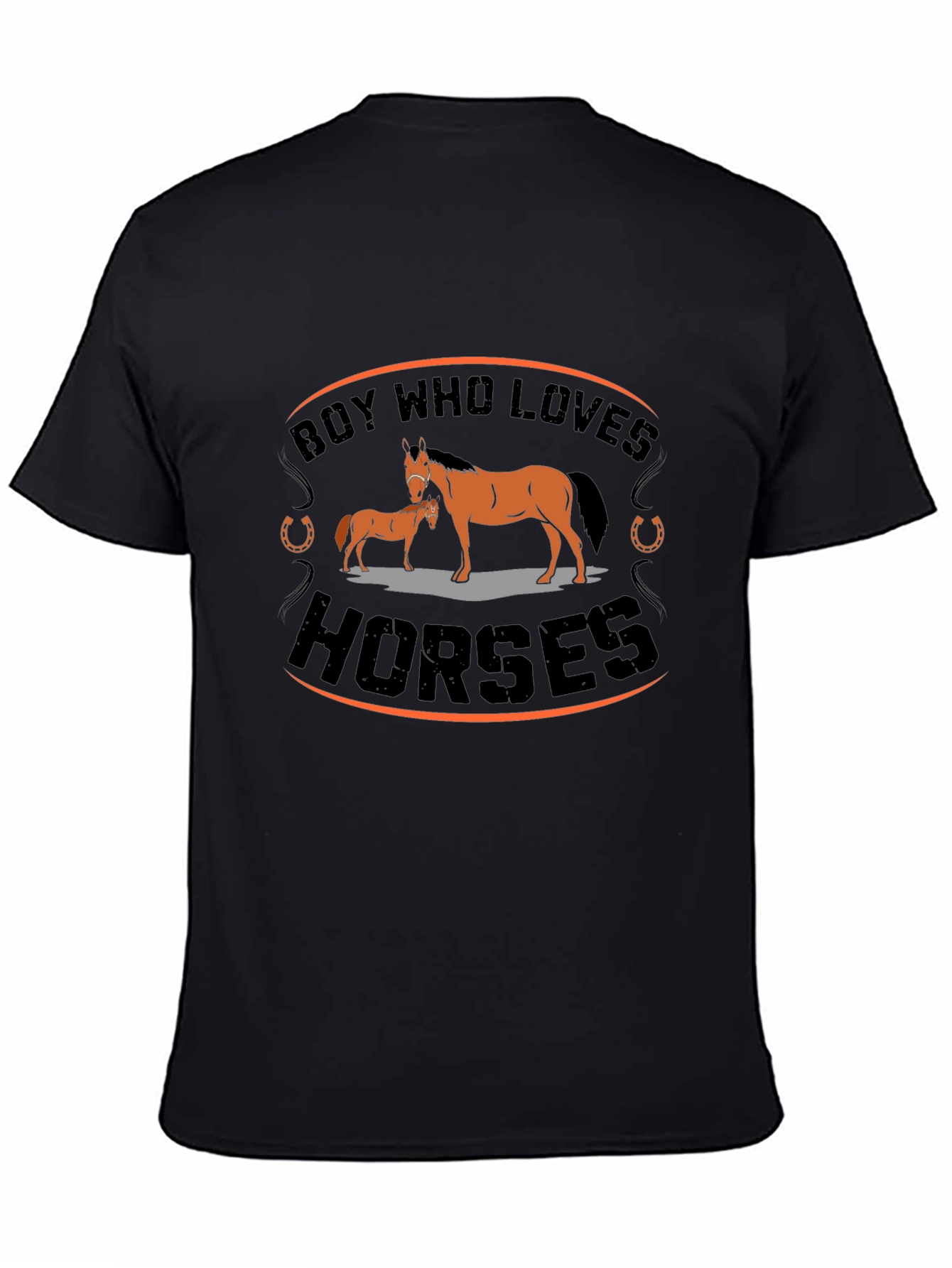 Boy Who Loves Horses Graphic T-Shirt - Black