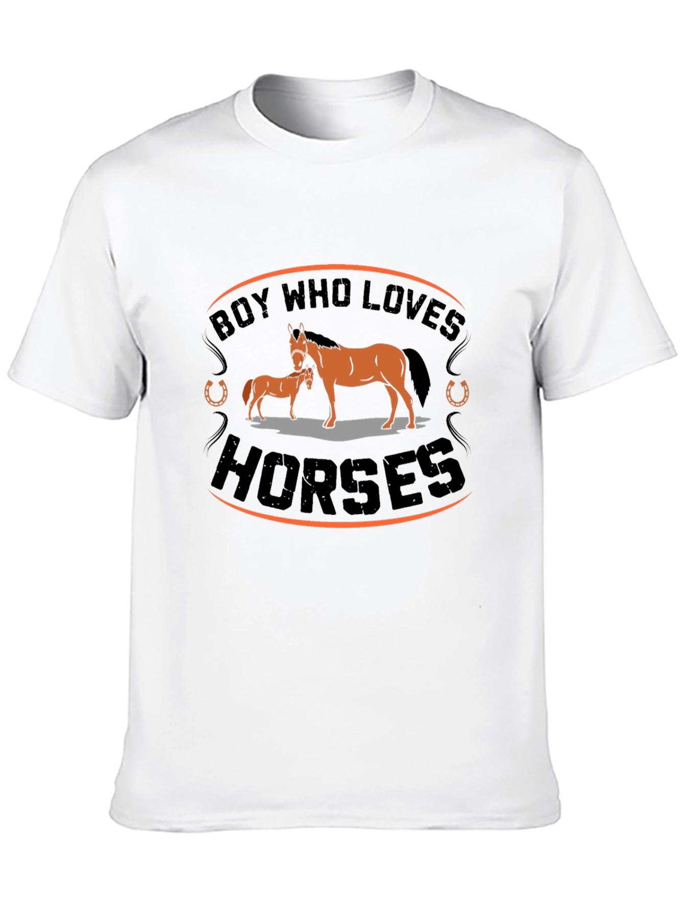 Boy Who Loves Horses Graphic T-Shirt - Black