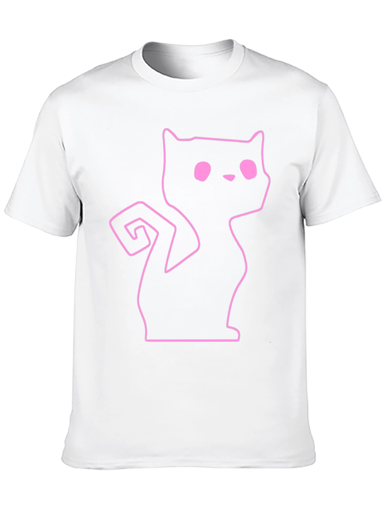 Pink Outline Cat Graphic Black T-Shirt