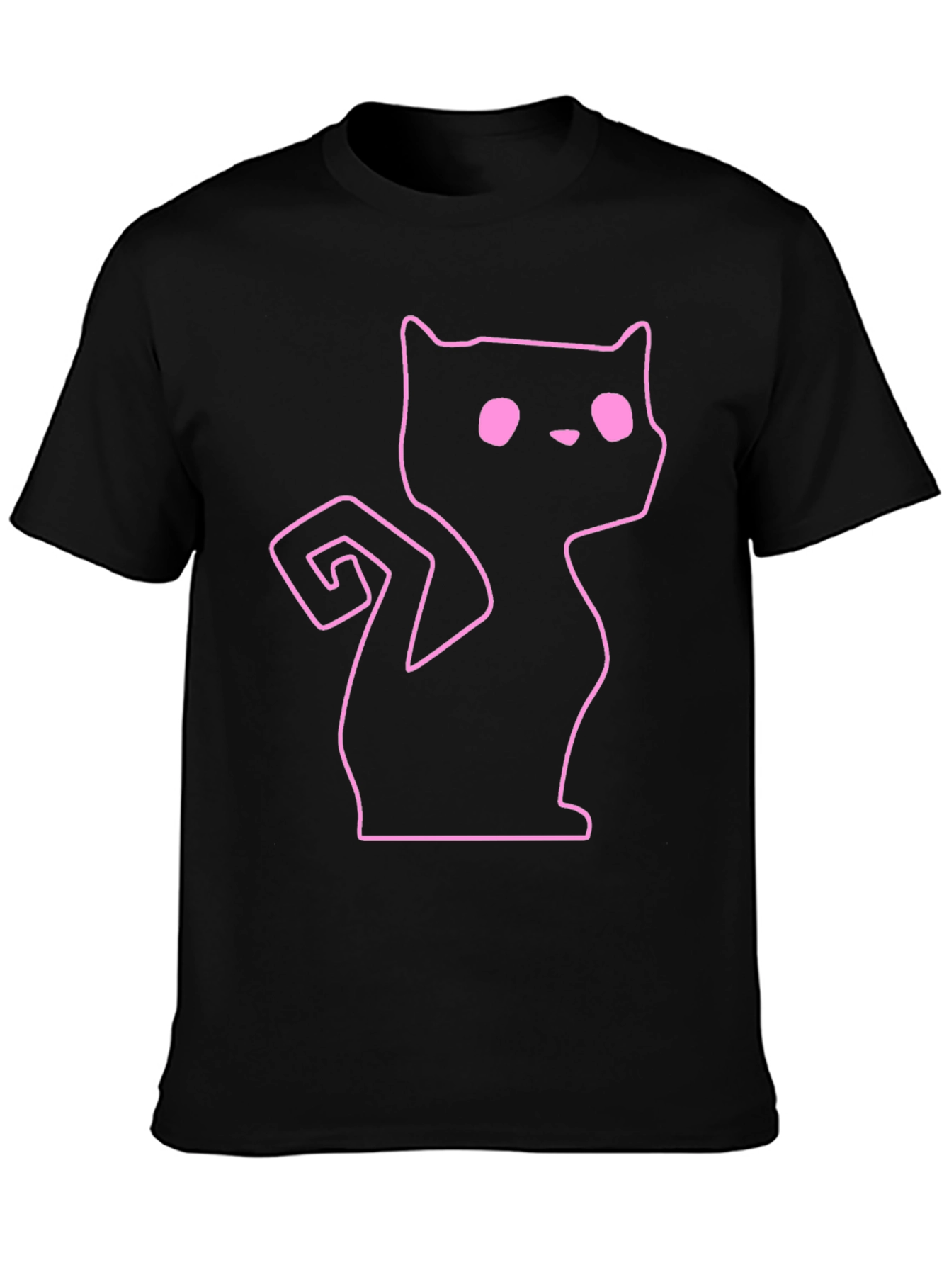 Pink Outline Cat Graphic Black T-Shirt