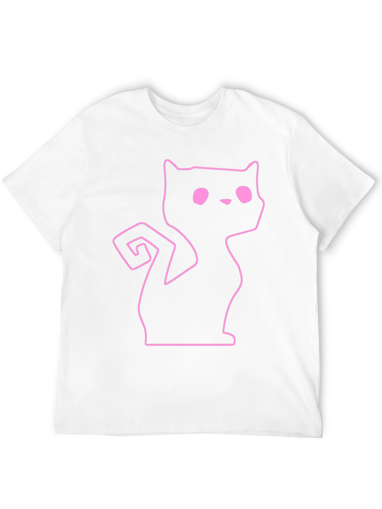 Pink Outline Cat Graphic Black T-Shirt