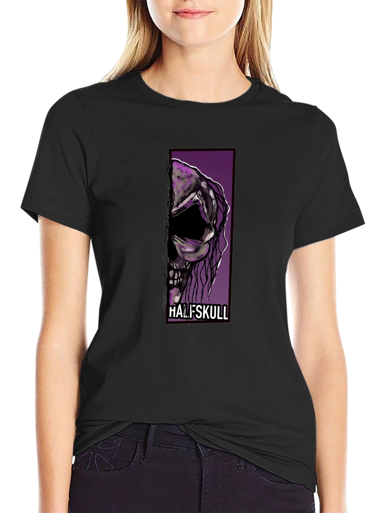 Half Skull Graphic Tee - Mens Black T-Shirt