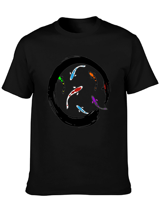 Koi Fish Circle Graphic Black T-Shirt