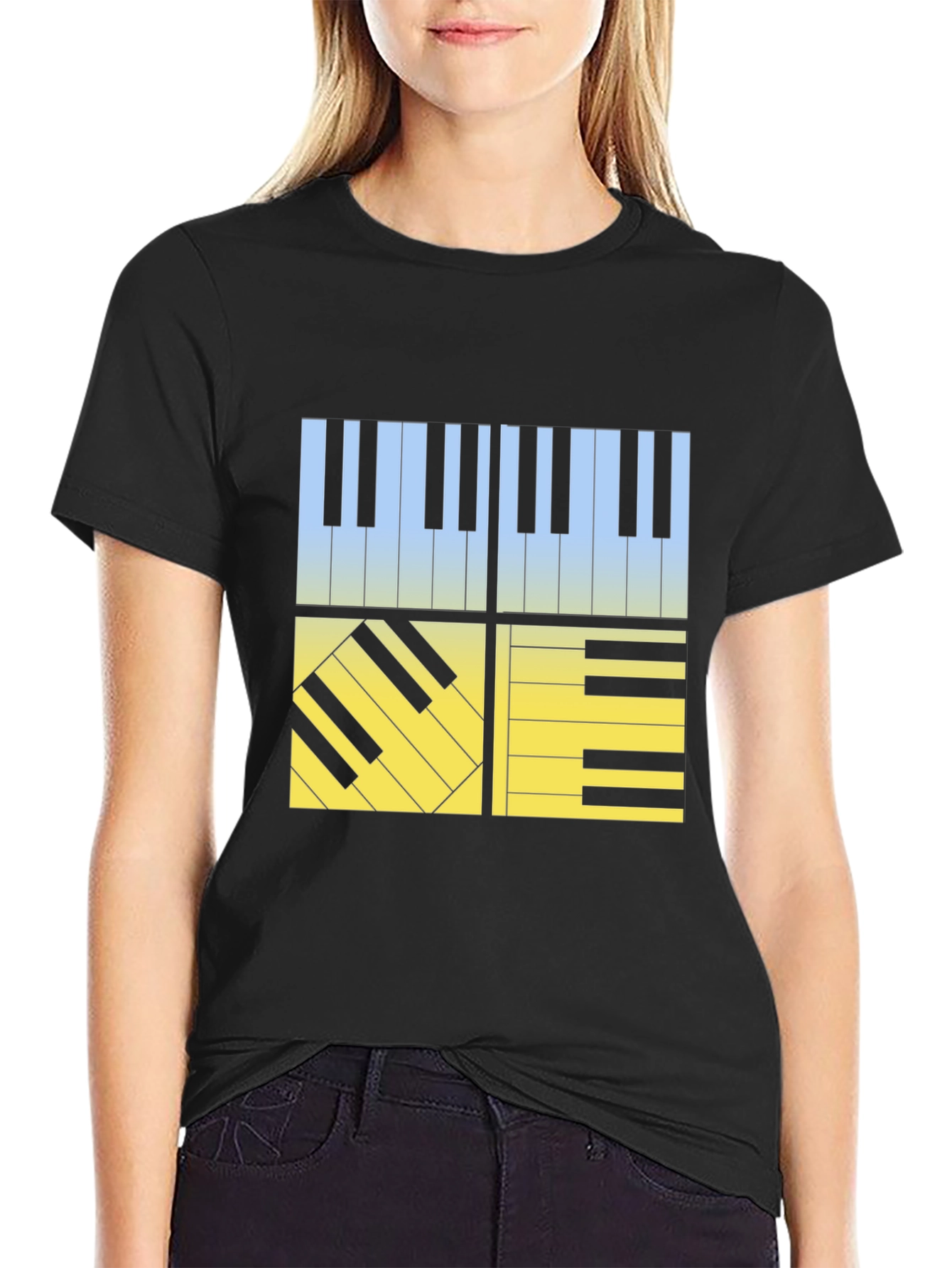 Piano Keys Graphic Tee - Black Cotton T-Shirt