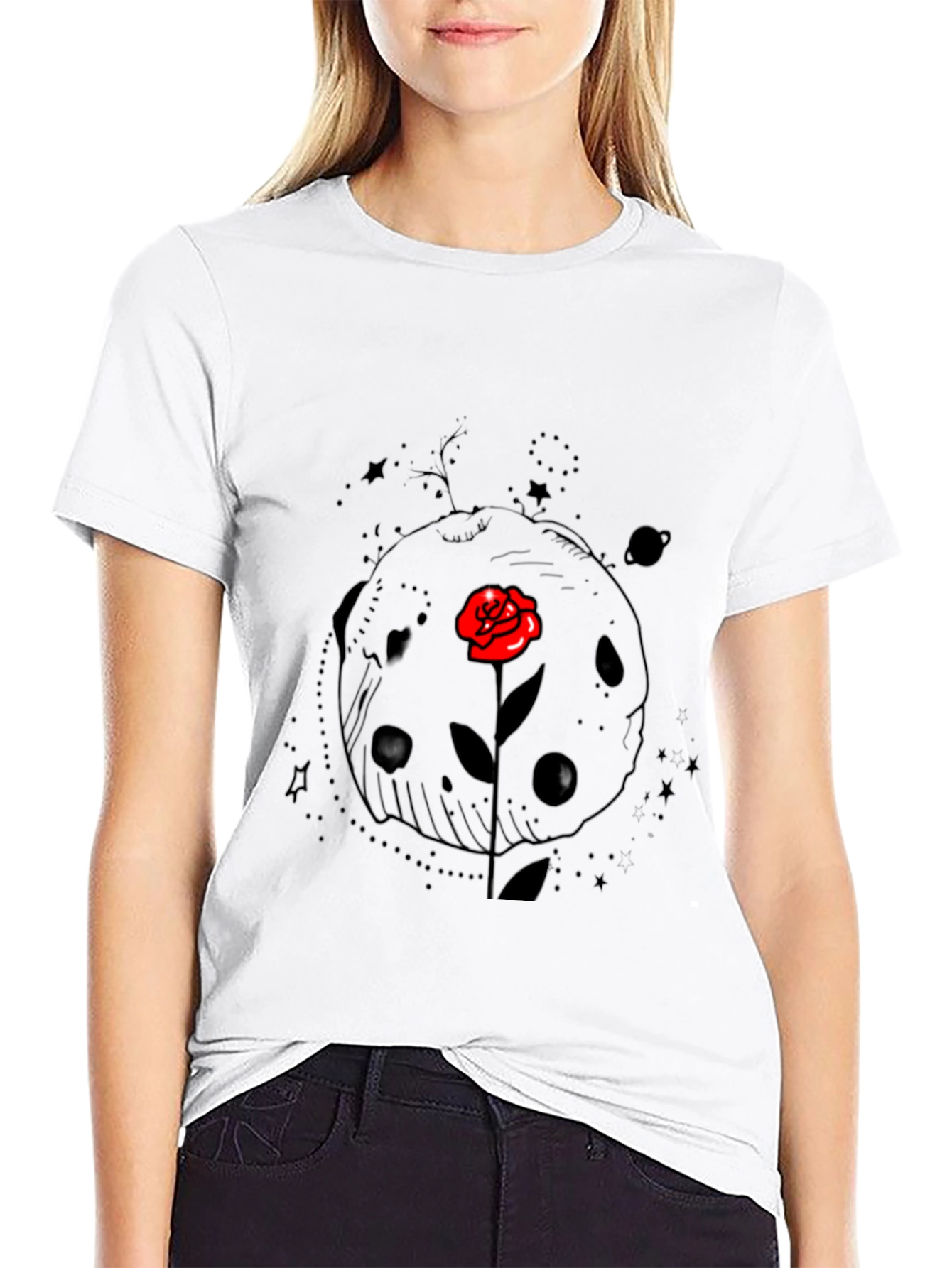 Space Rose Graphic Tee - Black Cotton T-Shirt