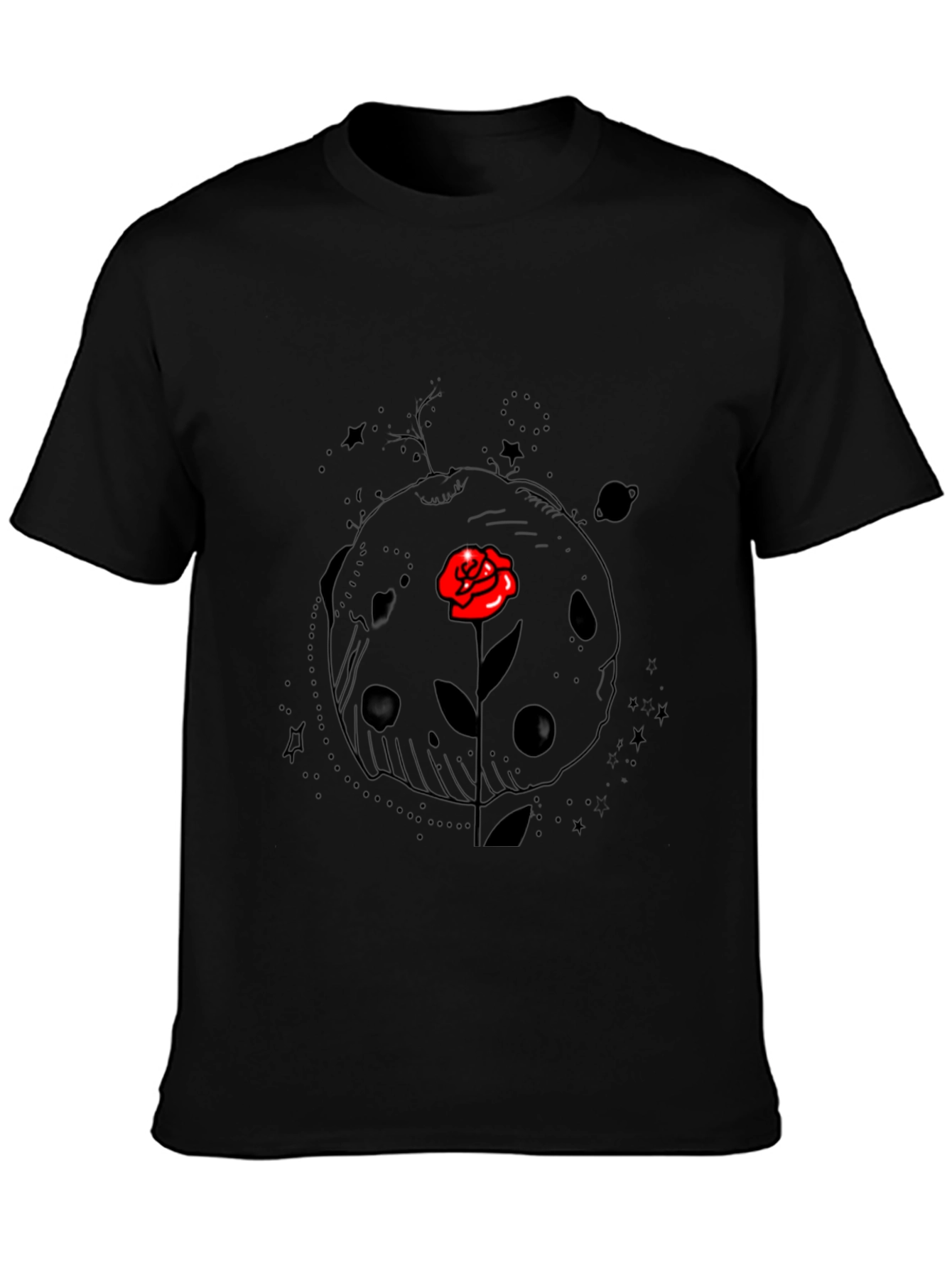 Space Rose Graphic Tee - Black Cotton T-Shirt