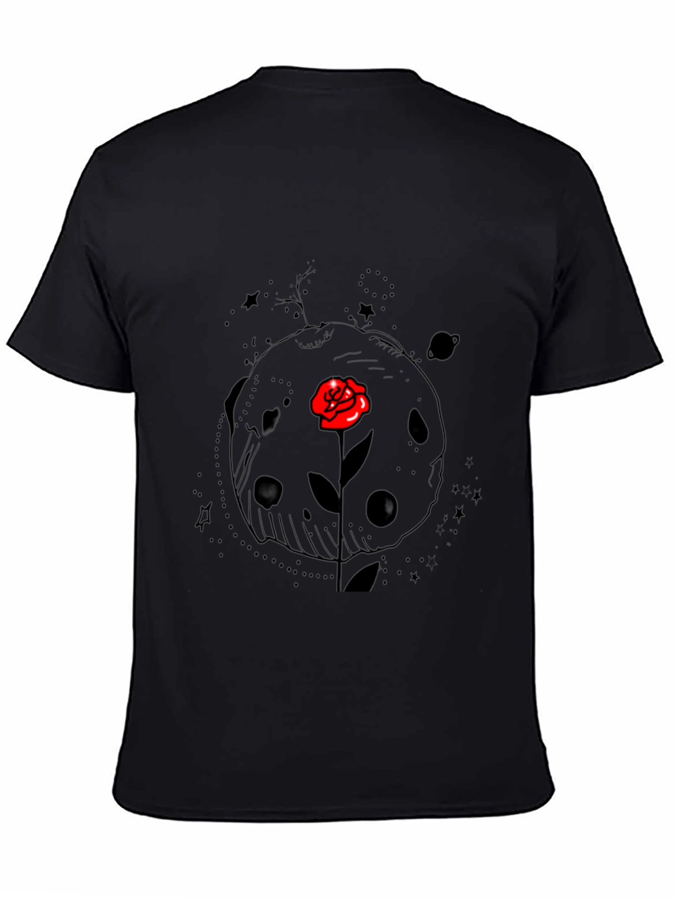 Space Rose Graphic Tee - Black Cotton T-Shirt