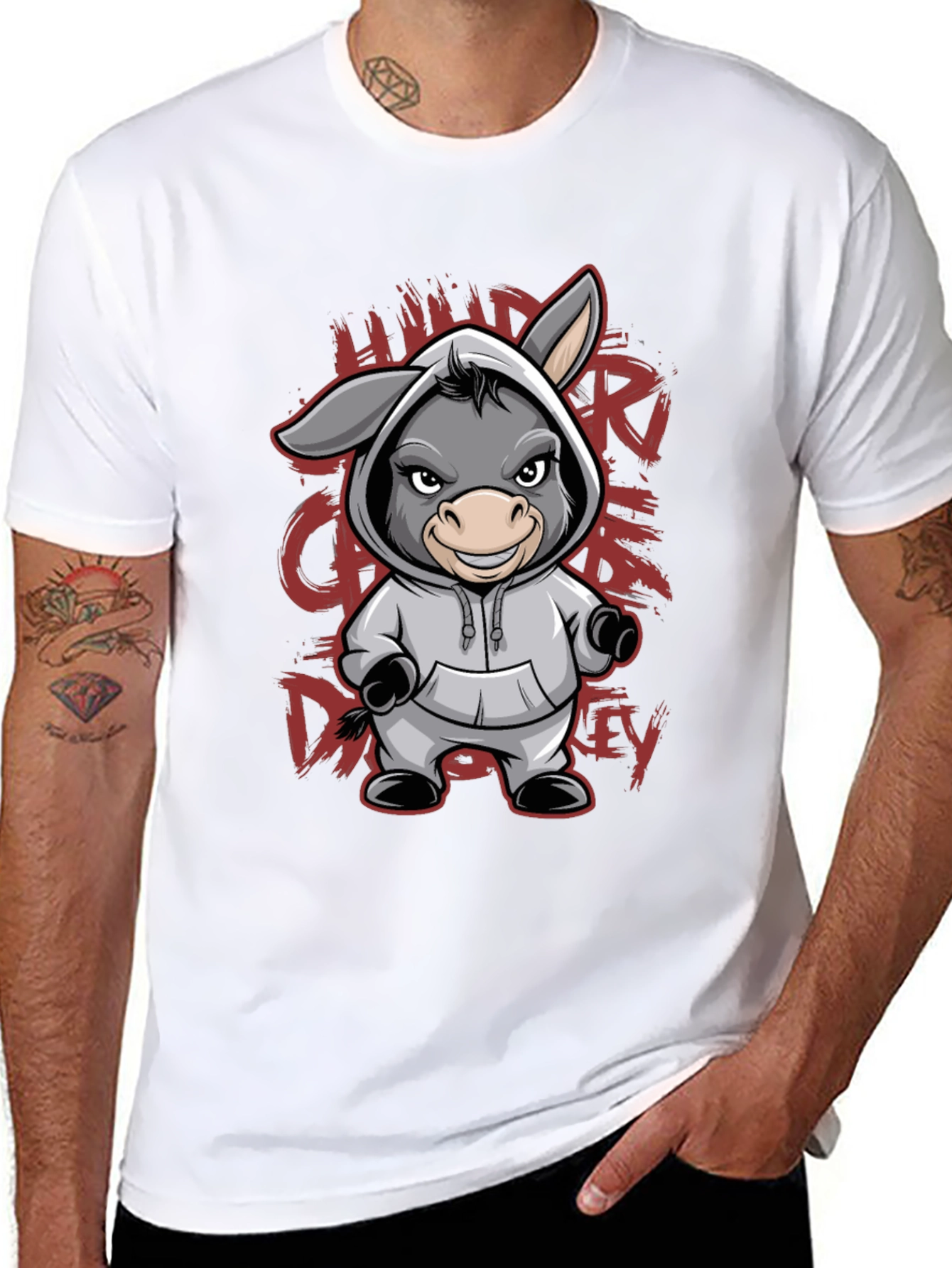 Hooded Donkey T-Shirt - Funny Animal Graphic Tee