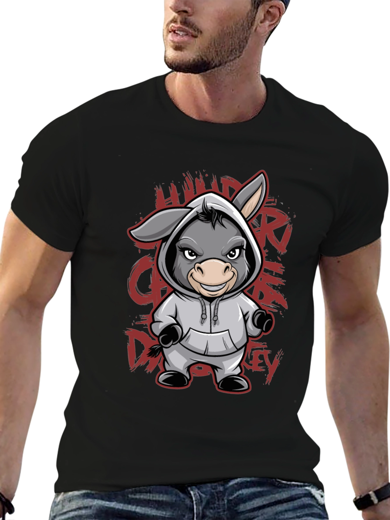 Hooded Donkey T-Shirt - Funny Animal Graphic Tee