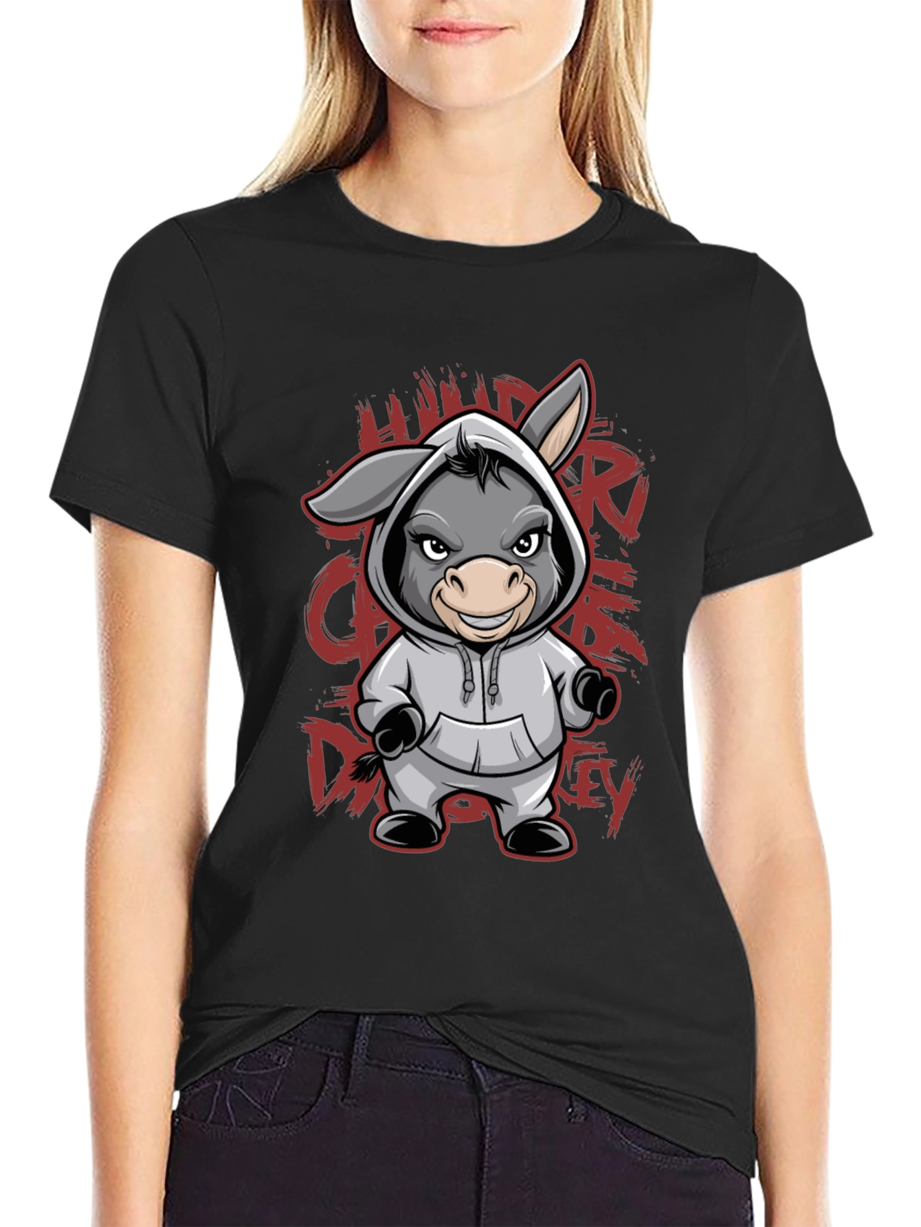 Hooded Donkey T-Shirt - Funny Animal Graphic Tee