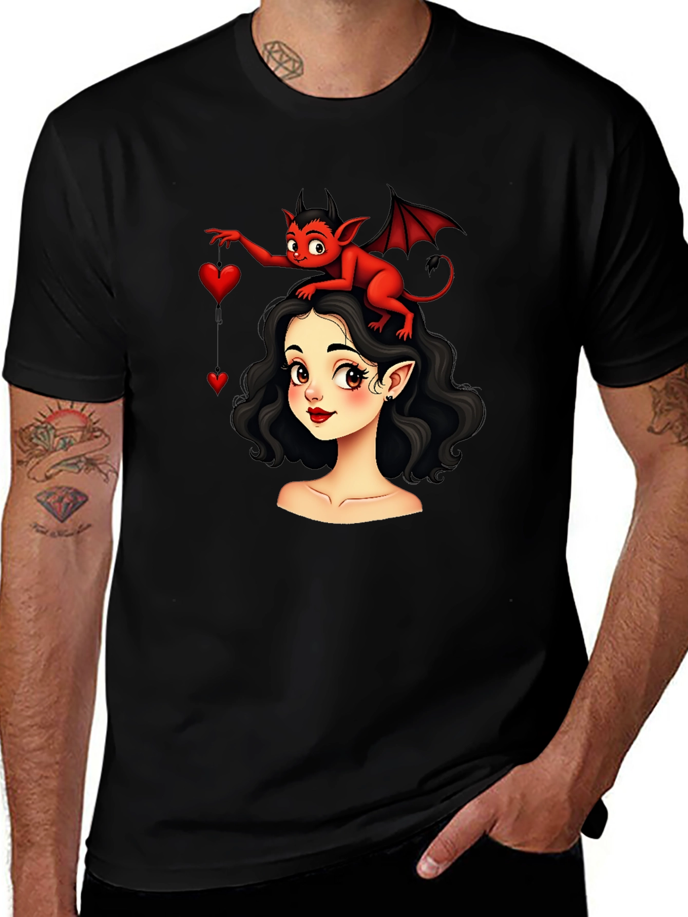 Cartoon Girl & Devil Heart T-Shirt