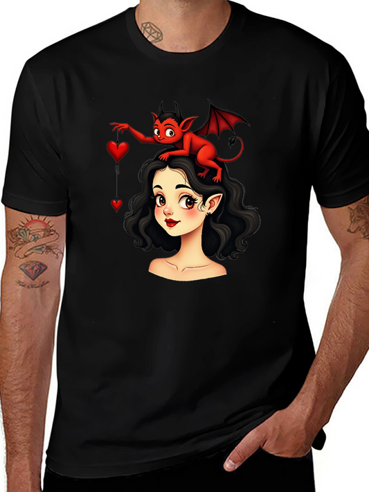 Cartoon Girl & Devil Heart T-Shirt