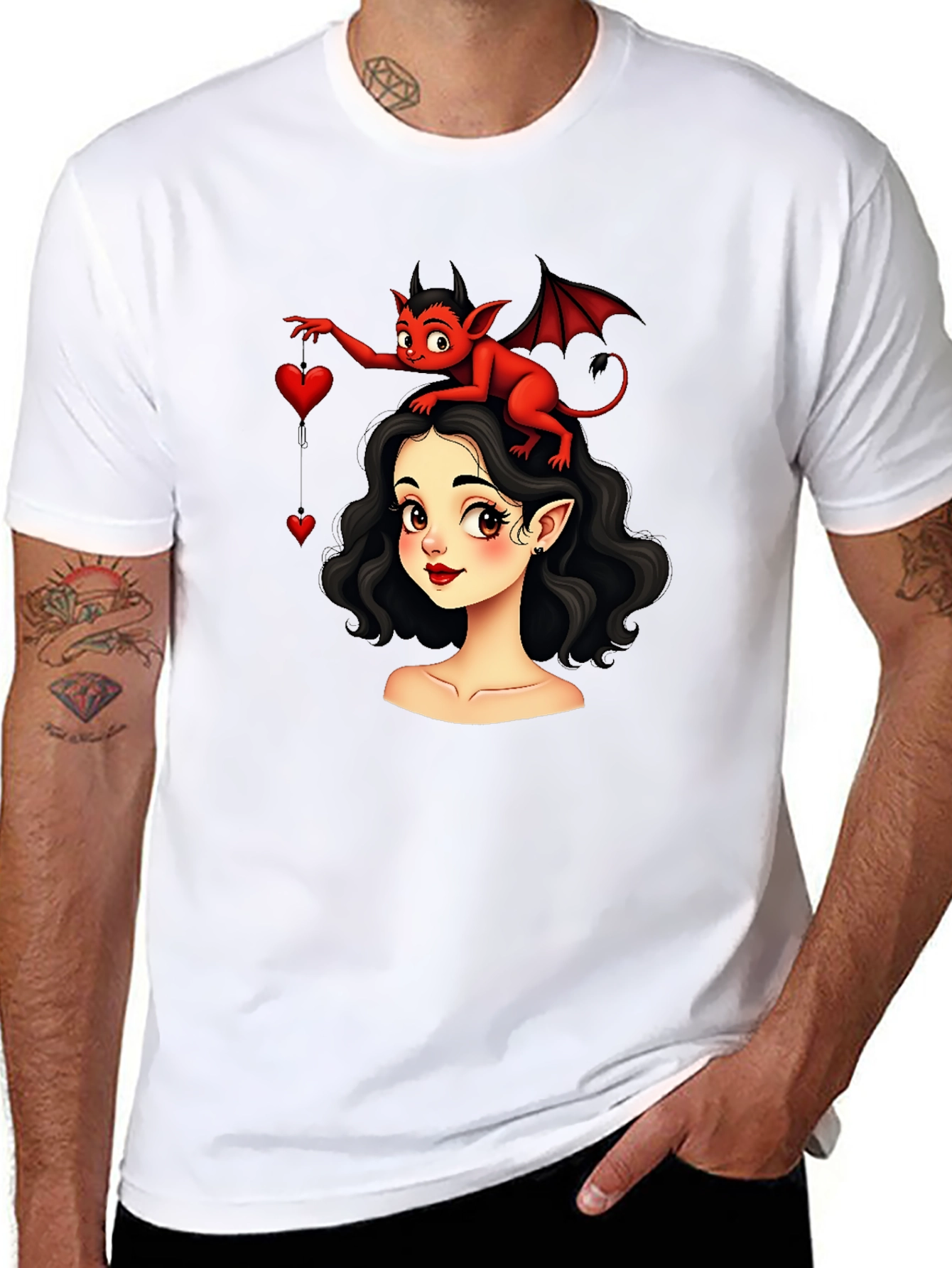 Cartoon Girl & Devil Heart T-Shirt