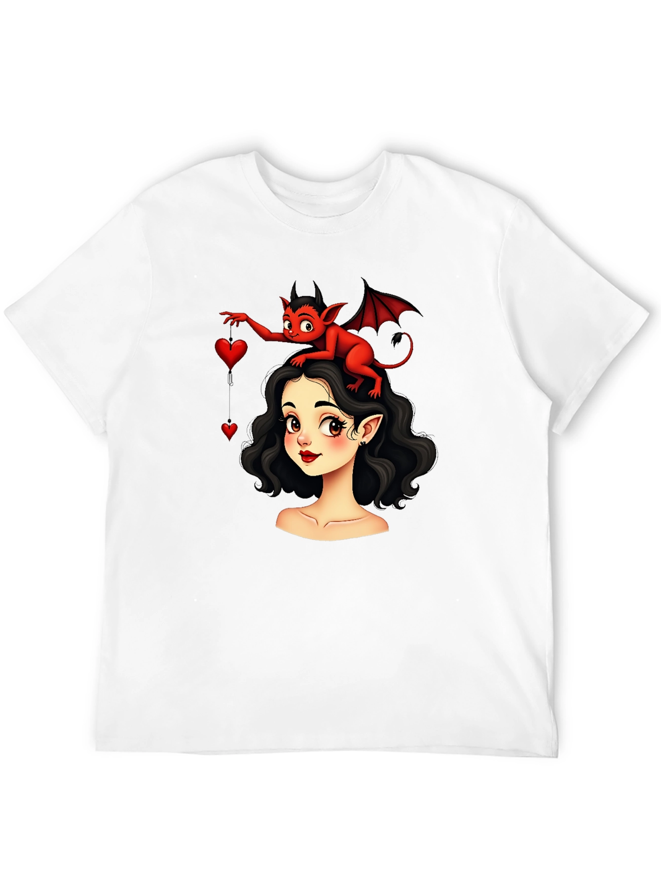 Cartoon Girl & Devil Heart T-Shirt