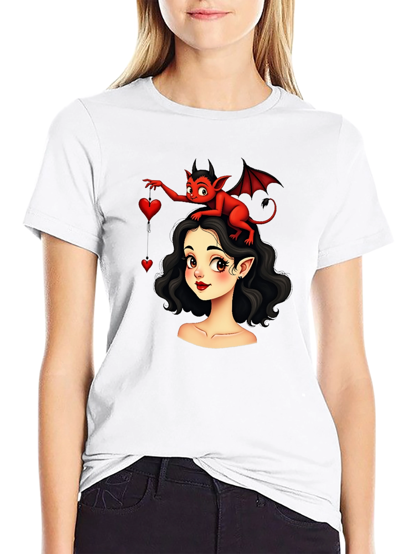 Cartoon Girl & Devil Heart T-Shirt