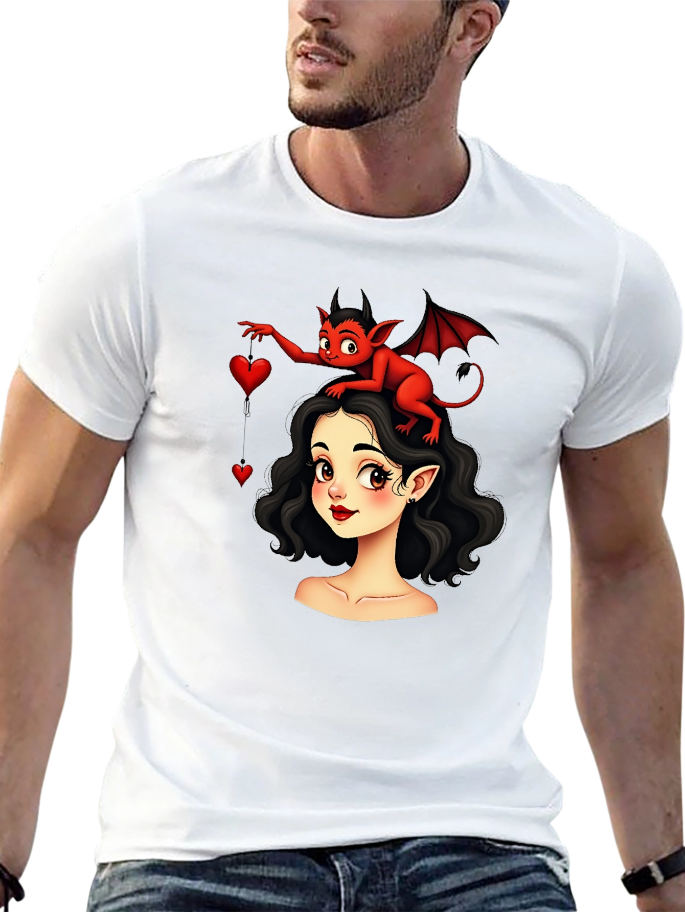 Cartoon Girl & Devil Heart T-Shirt