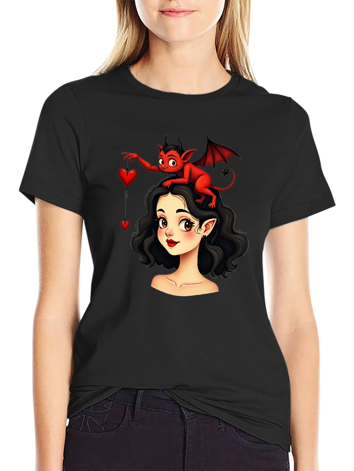 Cartoon Girl & Devil Heart T-Shirt