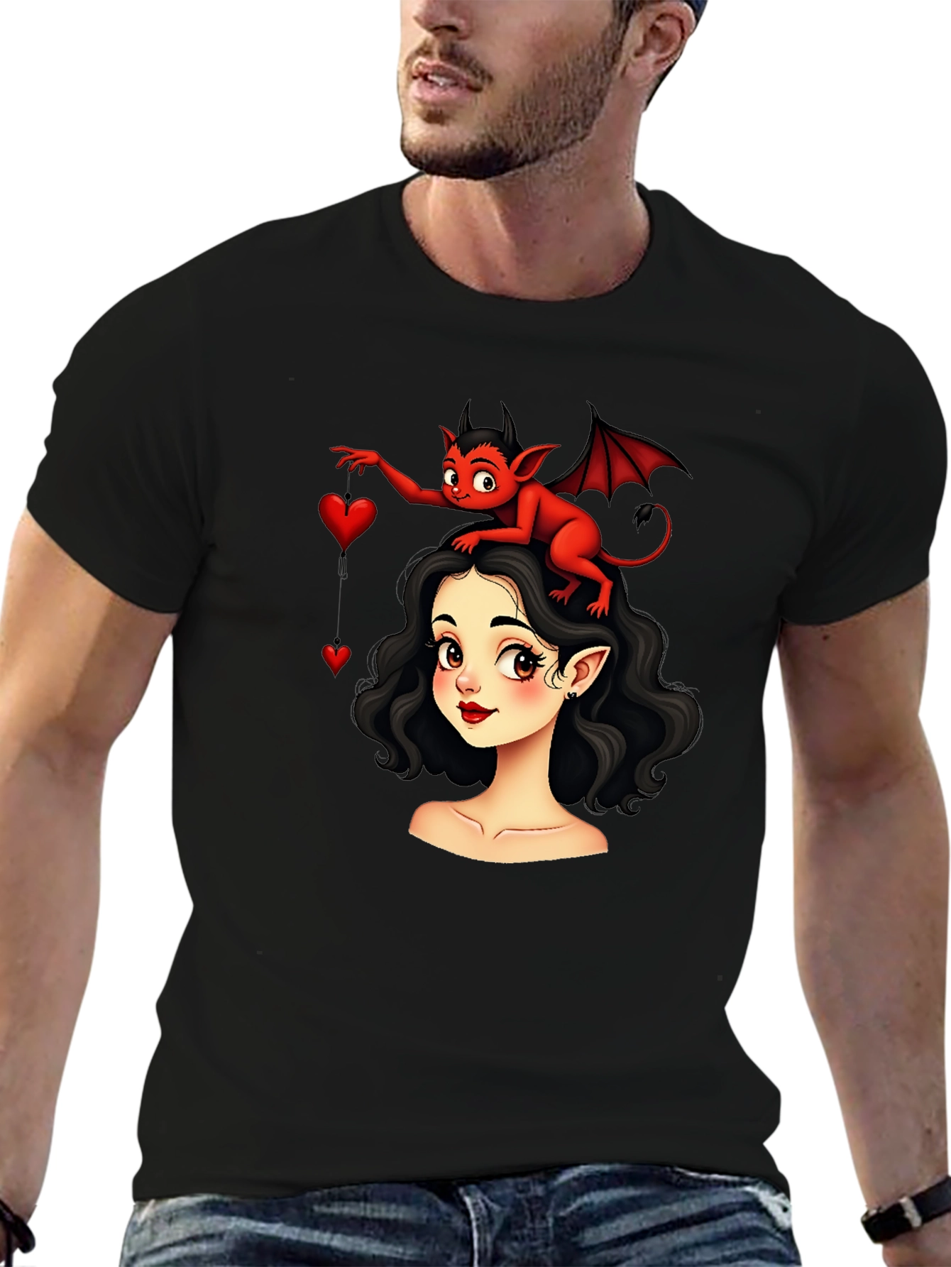 Cartoon Girl & Devil Heart T-Shirt