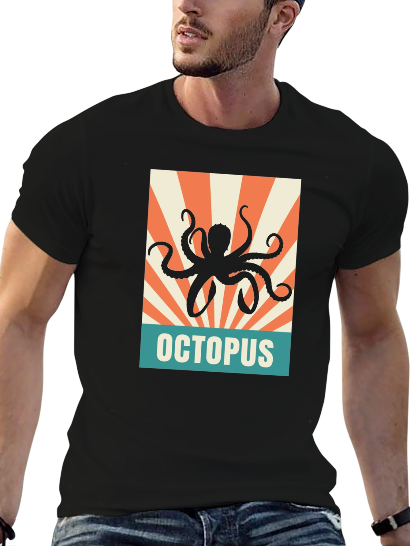 Retro Octopus Graphic Tee - Black Unisex T-Shirt