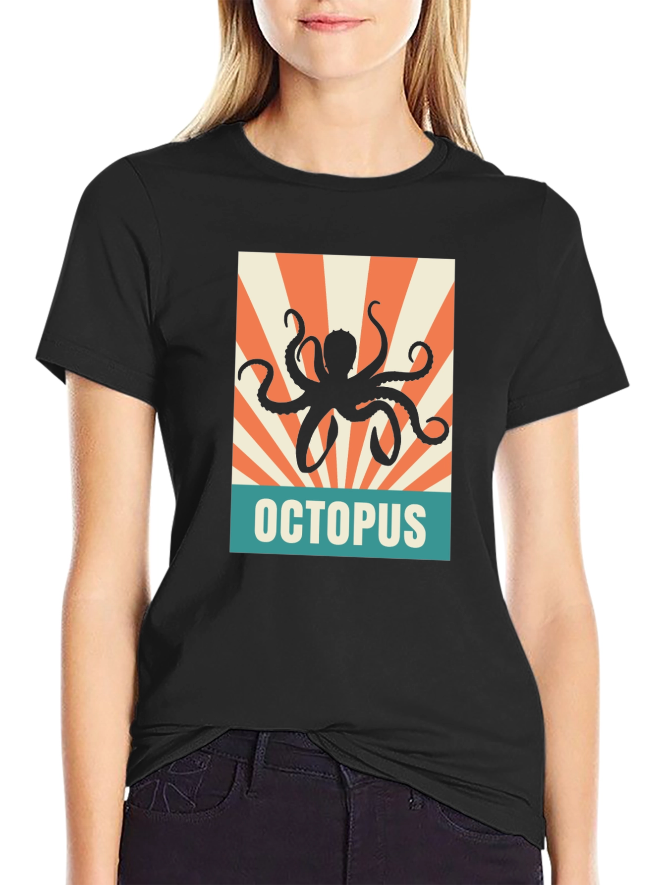 Retro Octopus Graphic Tee - Black Unisex T-Shirt