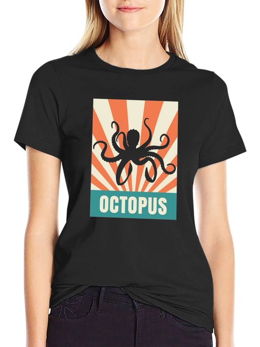 Retro Octopus Graphic Tee - Black Unisex T-Shirt